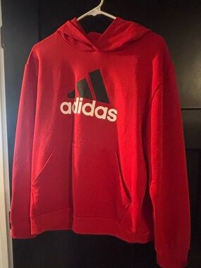 adidas Red Crewneck Logo Hoodie